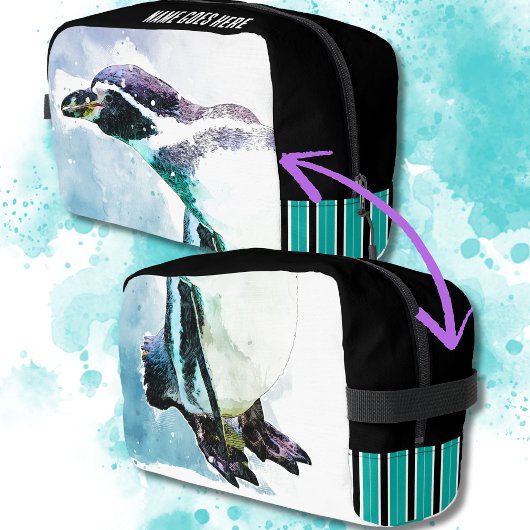 Schattigee Penguin Zwart en Blauwgroen Waterverf R Toilettasje