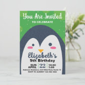 Schattigee Penquin verjaardagsfeestje uitnodiging (Staand voorkant)