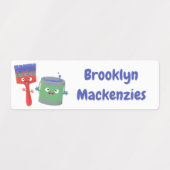 Schattigee penseel en verf cartoon gepersonaliseer labels (Design 2)