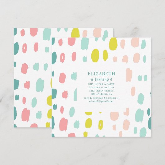 Schattigee penseelstreken. Roze en munt kinderen v Kaart (Voorkant / Achterkant)