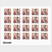 Schattigee Peony Princess Cat Vierkante Sticker (Vel)
