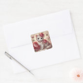 Schattigee Peony Princess Cat Vierkante Sticker (Envelop)