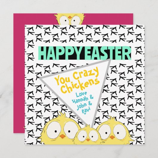 Schattigee peper "Happy Easter You Crazy Chickens" Feestdagenkaart (Voorkant / Achterkant)