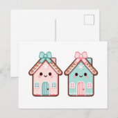 Schattigee peperkoek huizen Cartoon illustratie Feestdagenkaart (Voorkant / Achterkant)