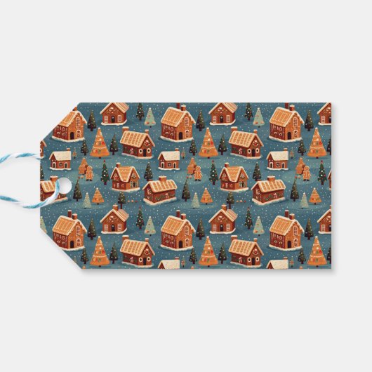 Schattigee peperkoek huizen en bomen cadeaulabel (Achterkant Horizontaal)