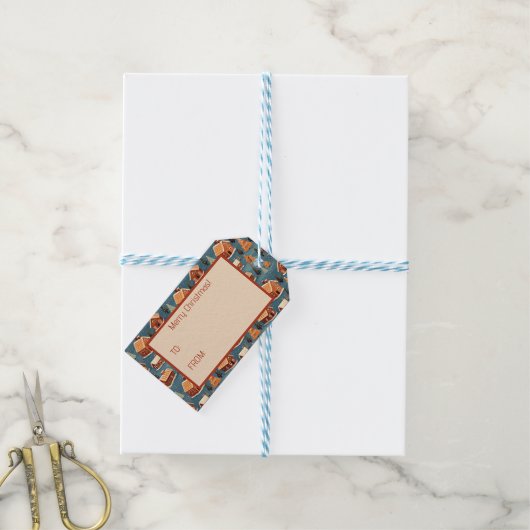 Schattigee peperkoek huizen en bomen cadeaulabel (Met Touw)