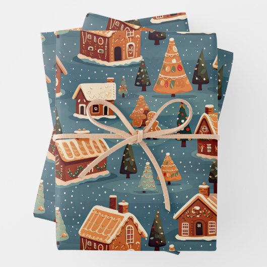 Schattigee peperkoek huizen en bomen inpakpapier vel (In situ)