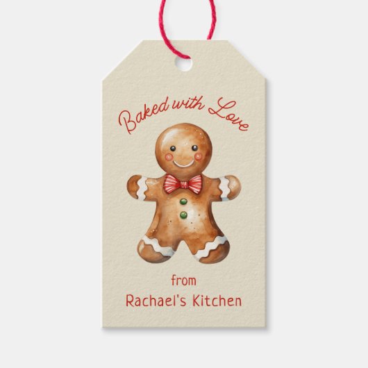 Schattigee peperkoek man gepersonaliseerde vakanti cadeaulabel (Voorkant)