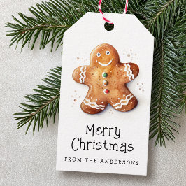 Schattigee peperkoek man Merry Christmas familiena Cadeaulabel