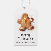 Schattigee peperkoek man Merry Christmas familiena Cadeaulabel (Voorkant)