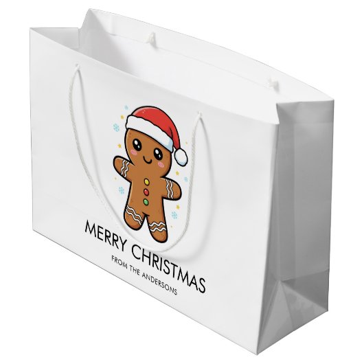 Schattigee peperkoek man met kerstmis groot cadeauzakje (Achterkant Gekanteld)