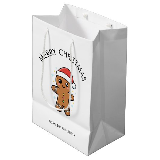 Schattigee peperkoek man met kerstmis medium cadeauzakje (Voorkant Gekanteld)