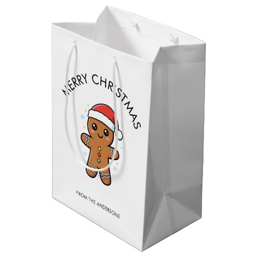 Schattigee peperkoek man met kerstmis medium cadeauzakje (Achterkant Gekanteld)