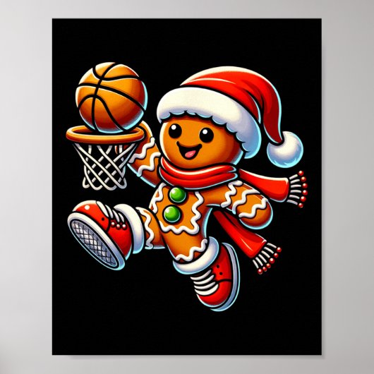 Schattigee peperkoek man spelen basketbal kerst poster (Voorkant)