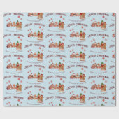 Schattigee peperkoek Trein en Familie Blauwe Kerst Cadeaupapier (Vlak)