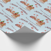 Schattigee peperkoek Trein en Familie Blauwe Kerst Cadeaupapier (Hoek)