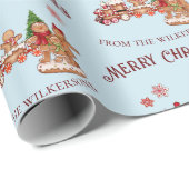Schattigee peperkoek Trein en Familie Blauwe Kerst Cadeaupapier (Rol Hoek)