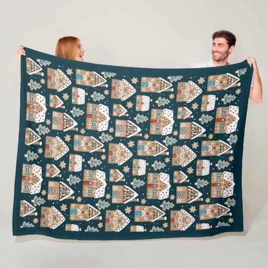 Schattigee peperkoekhuizen & koekjes Blue Christma Fleece Deken (In situ)