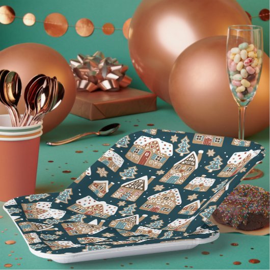 Schattigee peperkoekhuizen & koekjes Blue Christma Papieren Bordje (Multi)