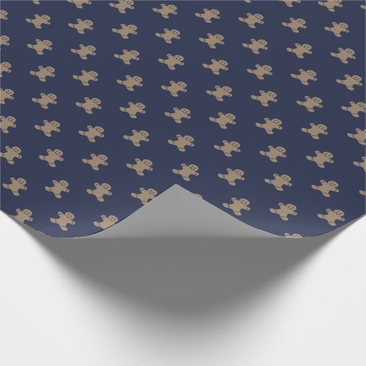 Schattigee peperkoekjes patroon marineblauw cadeaupapier (Hoek)