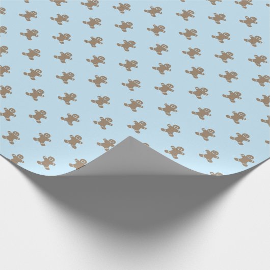 Schattigee peperkoekkoekjes patroon lichtblauw cadeaupapier (Hoek)