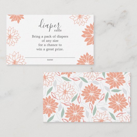 Schattigee Perzik Bloemen Luier Raffle Baby shower Informatiekaartje (Voorkant / Achterkant)