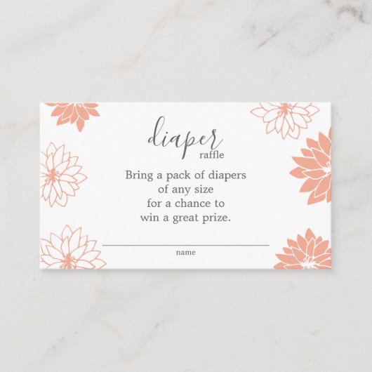 Schattigee Perzik Bloemen Luier Raffle Baby shower Informatiekaartje (Voorkant)