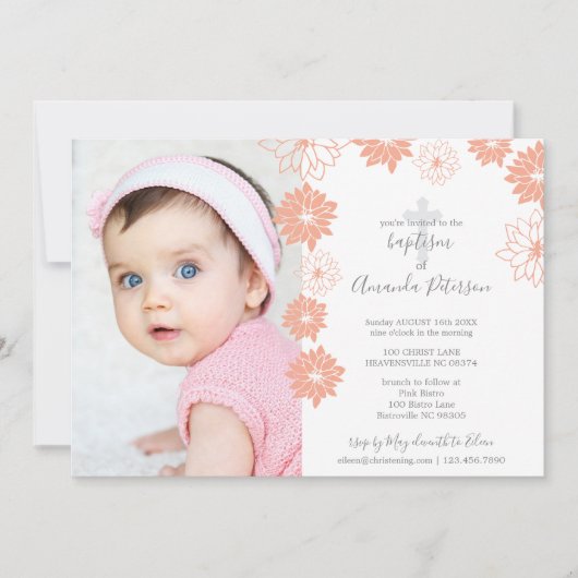 Schattigee Perzik Bloemenpatroon Cross Girl Doop Kaart (Voorkant)