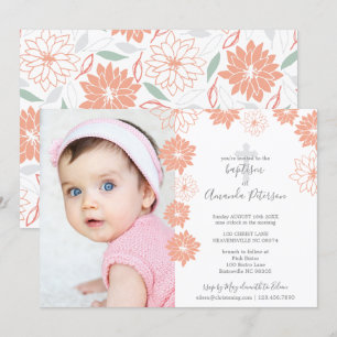 Schattigee Perzik Bloemenpatroon Cross Girl Doop Kaart