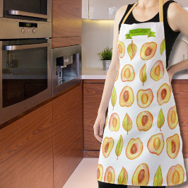 Schattigee Perzik Halves Green Leaves Design Custo Schort