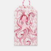 Schattigee perzik koraal Waterverf octopus | Baby  Cadeaulabel (Achterkant)
