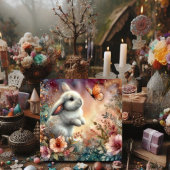 Schattigee perzik roze Waterverf konijnenbloemen p Feestdagenkaart