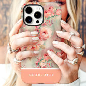 Schattigee Perzik Rozen Custom Naam Bloemen Case-Mate iPhone Case