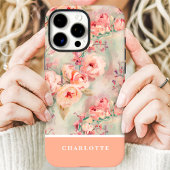 Schattigee Perzik Rozen Custom Naam Bloemen Case-Mate iPhone Case
