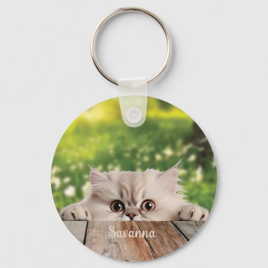 Schattigee Perzische Peeking Cat Sleutelhanger (Voorkant)