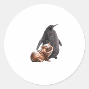 Schattigee Pesto De Pinguïn en Moo Deng Baby Hippo Ronde Sticker