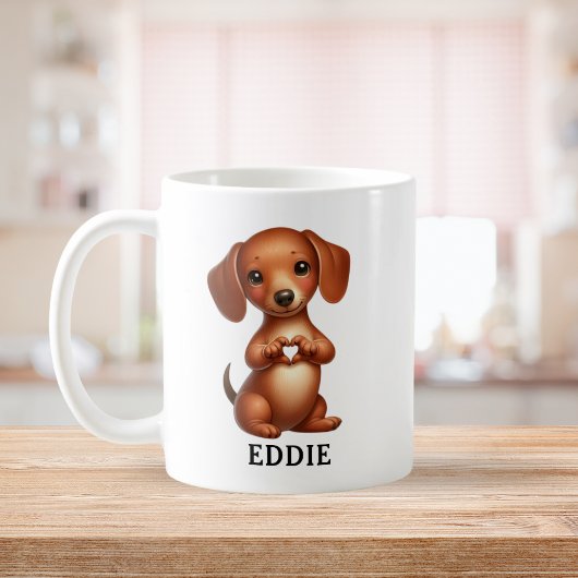 Schattigee Pet Dachshund Creëer een hart met poten Koffiemok