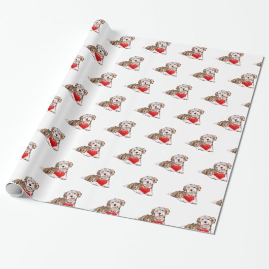 Schattigee Pet Dog met Heart Gift Wrapping Paper Cadeaupapier (Uitgerold)