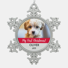 Schattigee Pet foto keepsake Puppy's eerste kerst Tin Sneeuwvlok Ornament