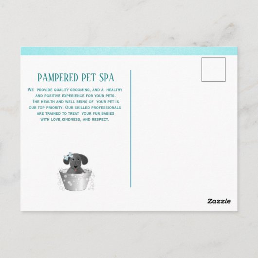 Schattigee Pet Groomer Budget Marketing Briefkaart (Achterkant)