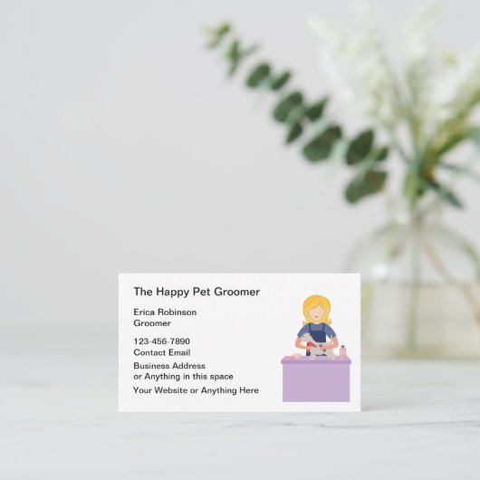 Schattigee Pet Grooming Visitekaartjes Design (Staand voorkant)