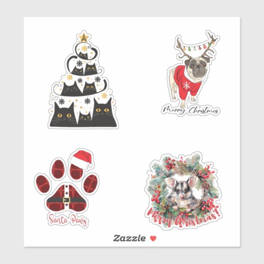 Schattigee Pet Holiday Stickers Custom-Cut Vinyl S (Vel)