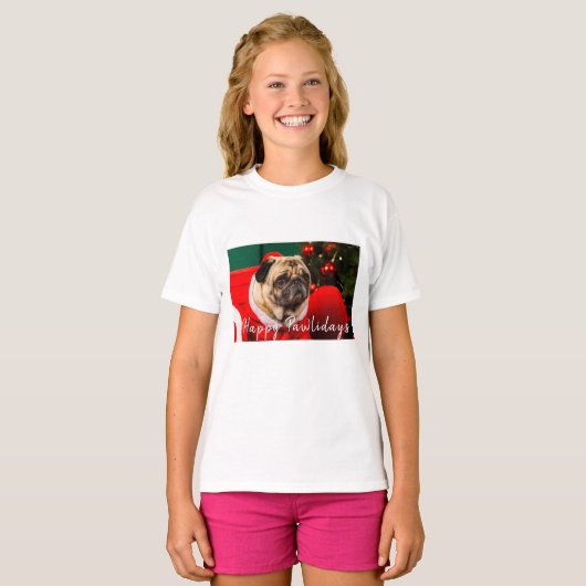 Schattigee Pet Hondenliefhebber Foto Kerst Happy P T-shirt (Voorkant volledig)