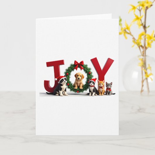 Schattigee Pet Joy Christmas Kaart Kitten Puppy Va (Gele Bloem)