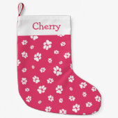 Schattigee Pet Paw prints Patroon Roze Monogram Na Kleine Kerstsok (Voorkant)