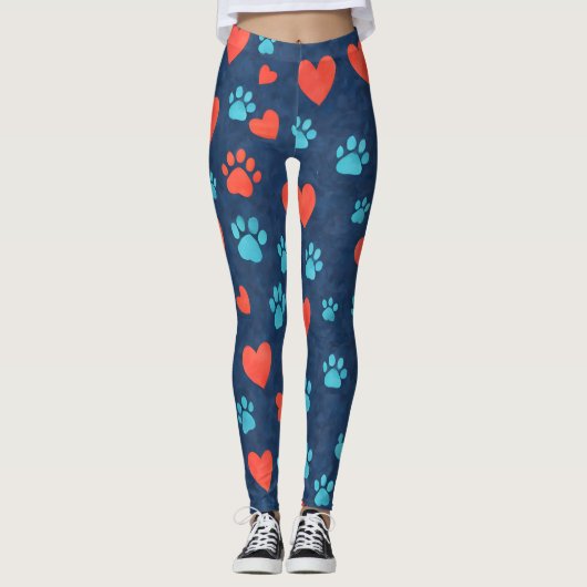 Schattigee Pet Paws & Hearts Pattern Leggings Wate (Voorkant)