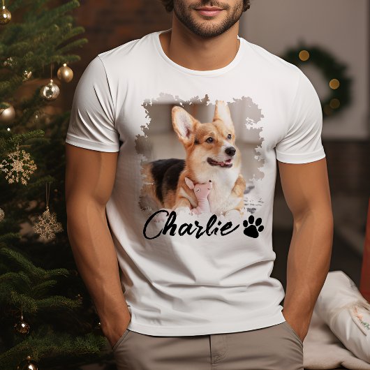 Schattigee Pet Photo Naam & Paw Print T-shirt