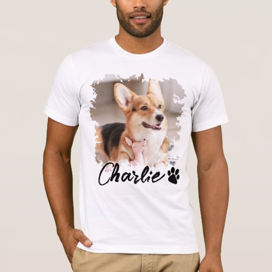Schattigee Pet Photo Naam & Paw Print T-shirt (Voorkant)