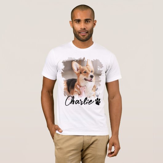 Schattigee Pet Photo Naam & Paw Print T-shirt (Voorkant volledig)