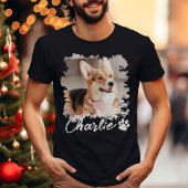 Schattigee Pet Photo Naam & Paw Print Zwart T-shirt